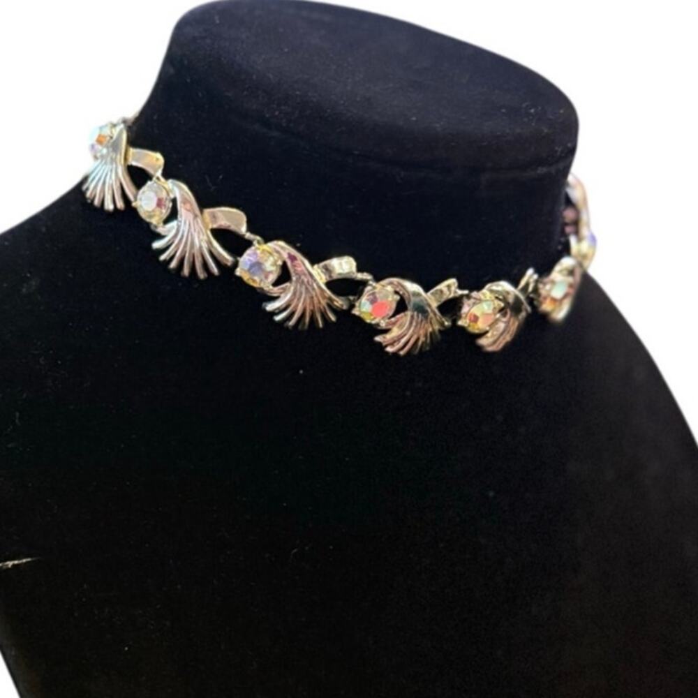 Vintage MCM Adjustable Statement Choker Necklace Aurora Borealis Crystal Silver